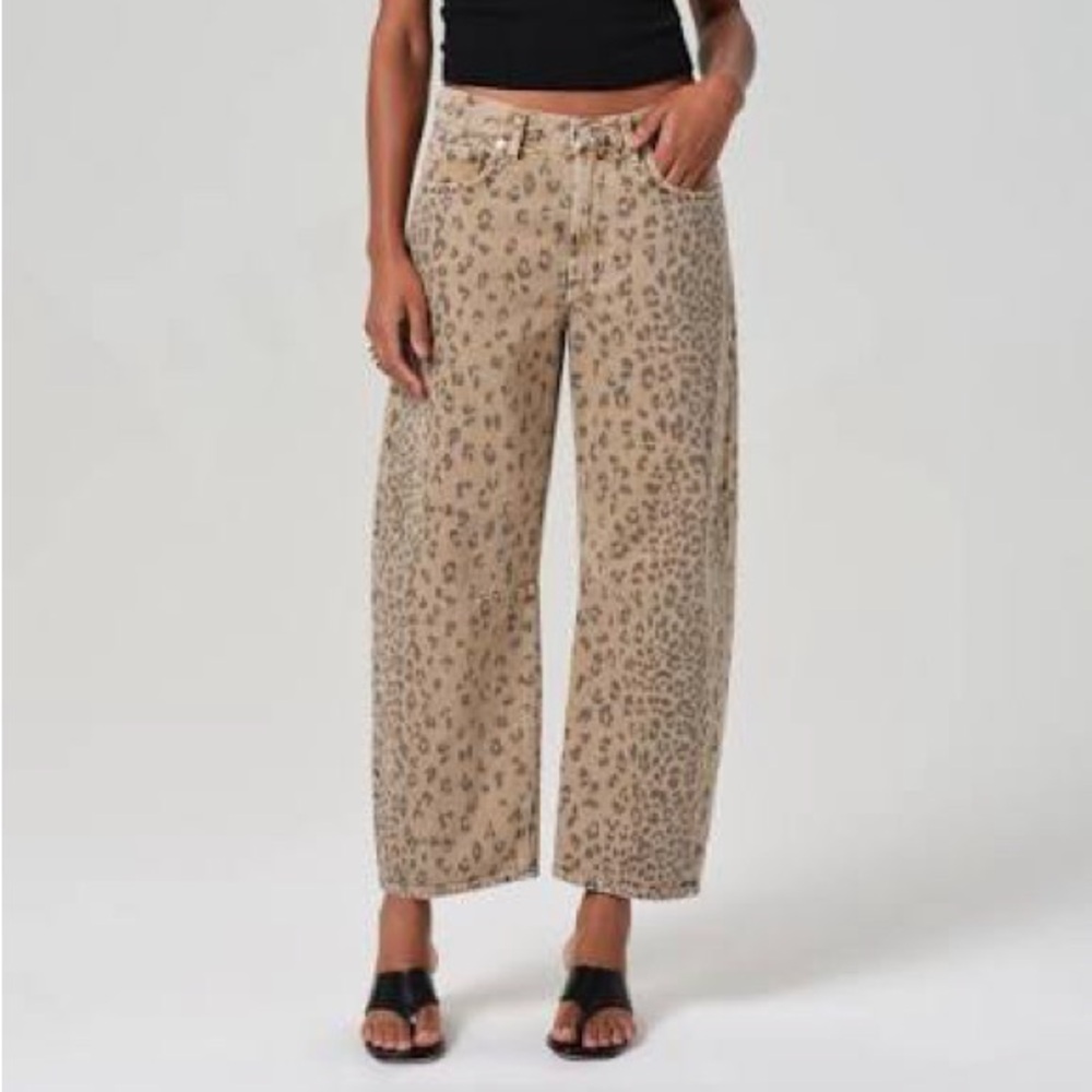 Citizens Of Humanity Beige Leopard Print Wide Leg Jeans